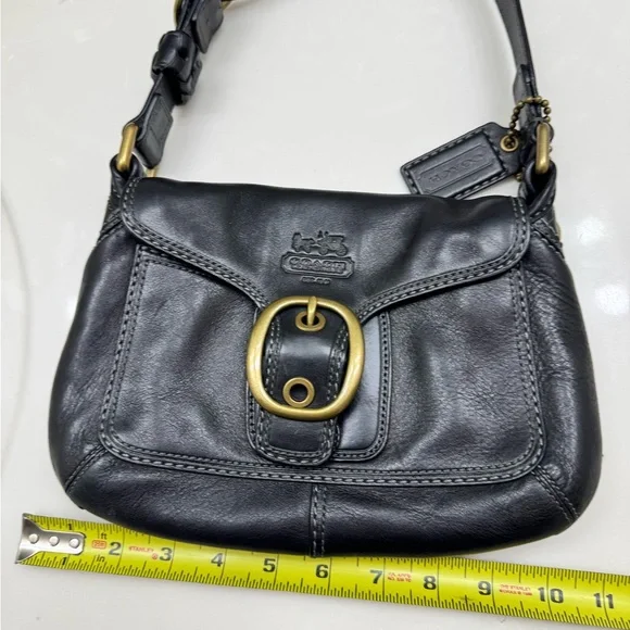 Coach Black Leather Shoulder Bag with Gold Accents - Picture 3 of 15